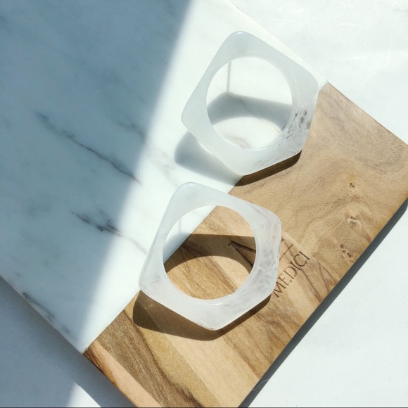 Chic Squared Resin Hoop Earrings White - Picture 2 of 3